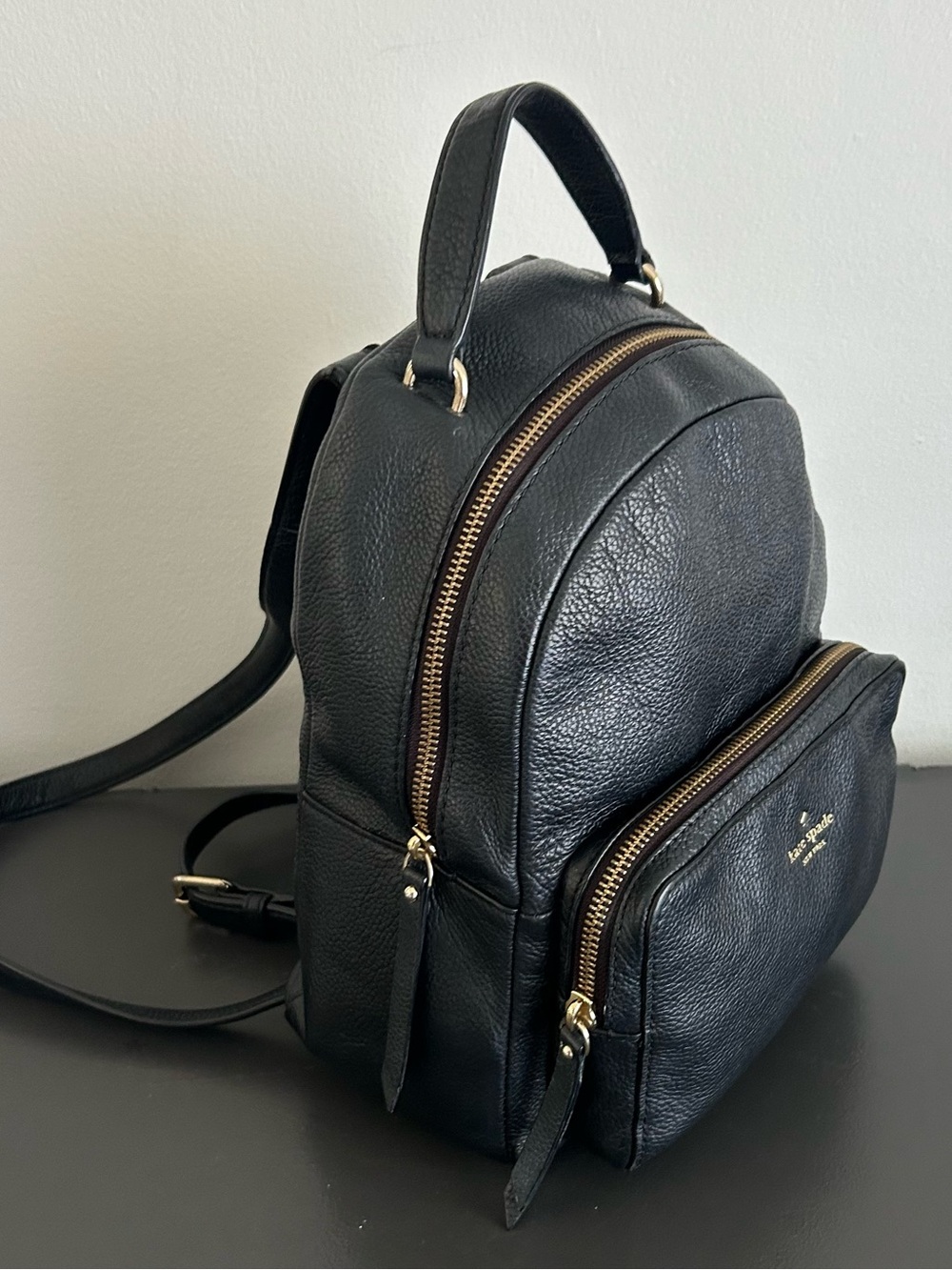 Kate Spade Black Leather Mini Backpack Gold Hardware Travel Purse - Picture 6 of 14